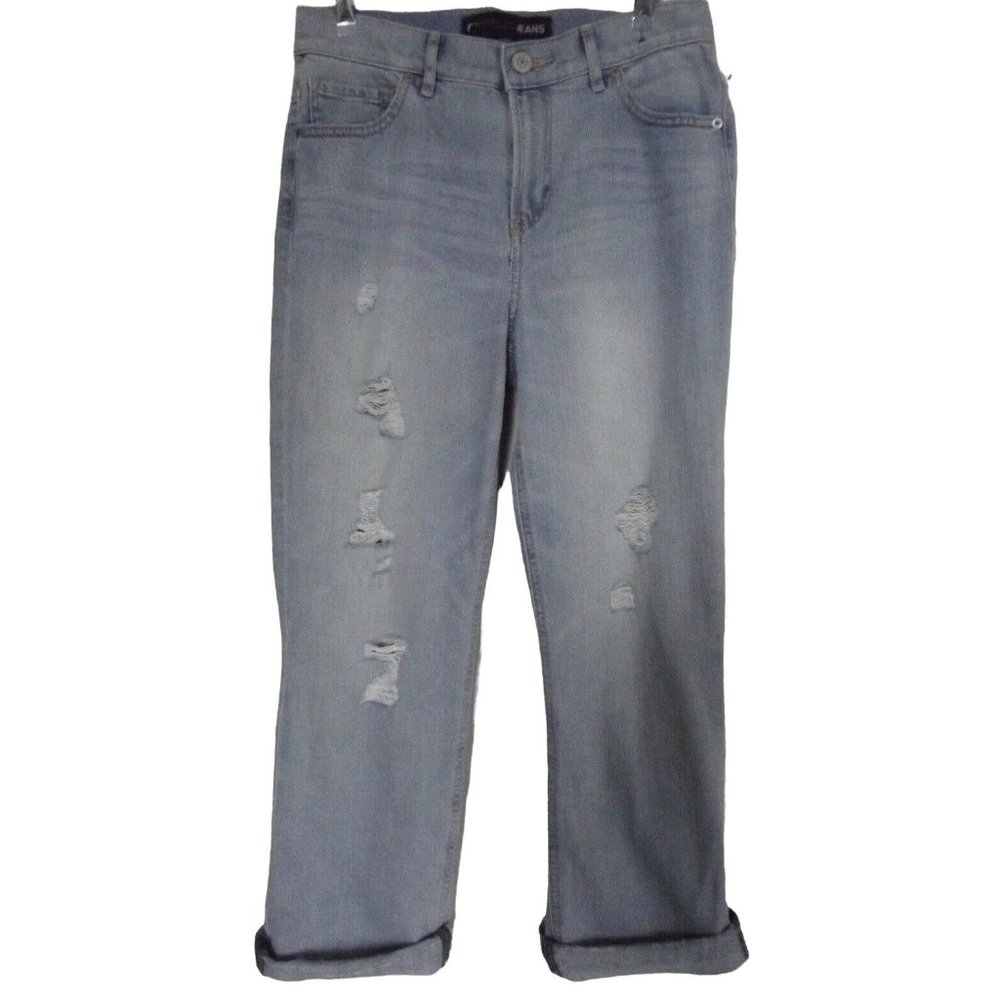 Express Size 2 Light Distressed Bell Crop High Rise Released Hems Jeans
